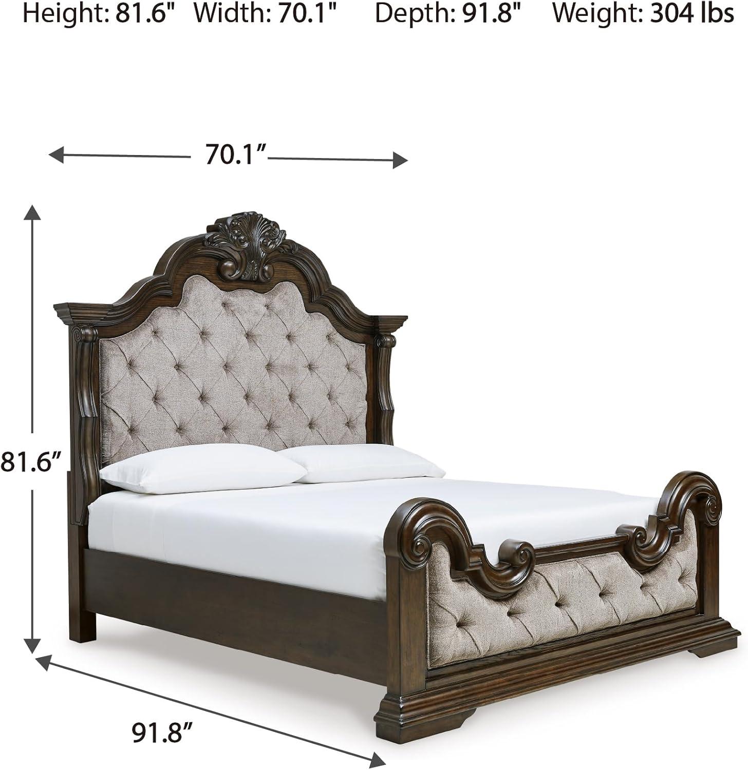 imageSignature Design by Ashley Maylee Traditional Tufted Queen Upholstered Panel Bed Foundation or Box Spring Needed Dark Brown ampamp BeigeDark Brown