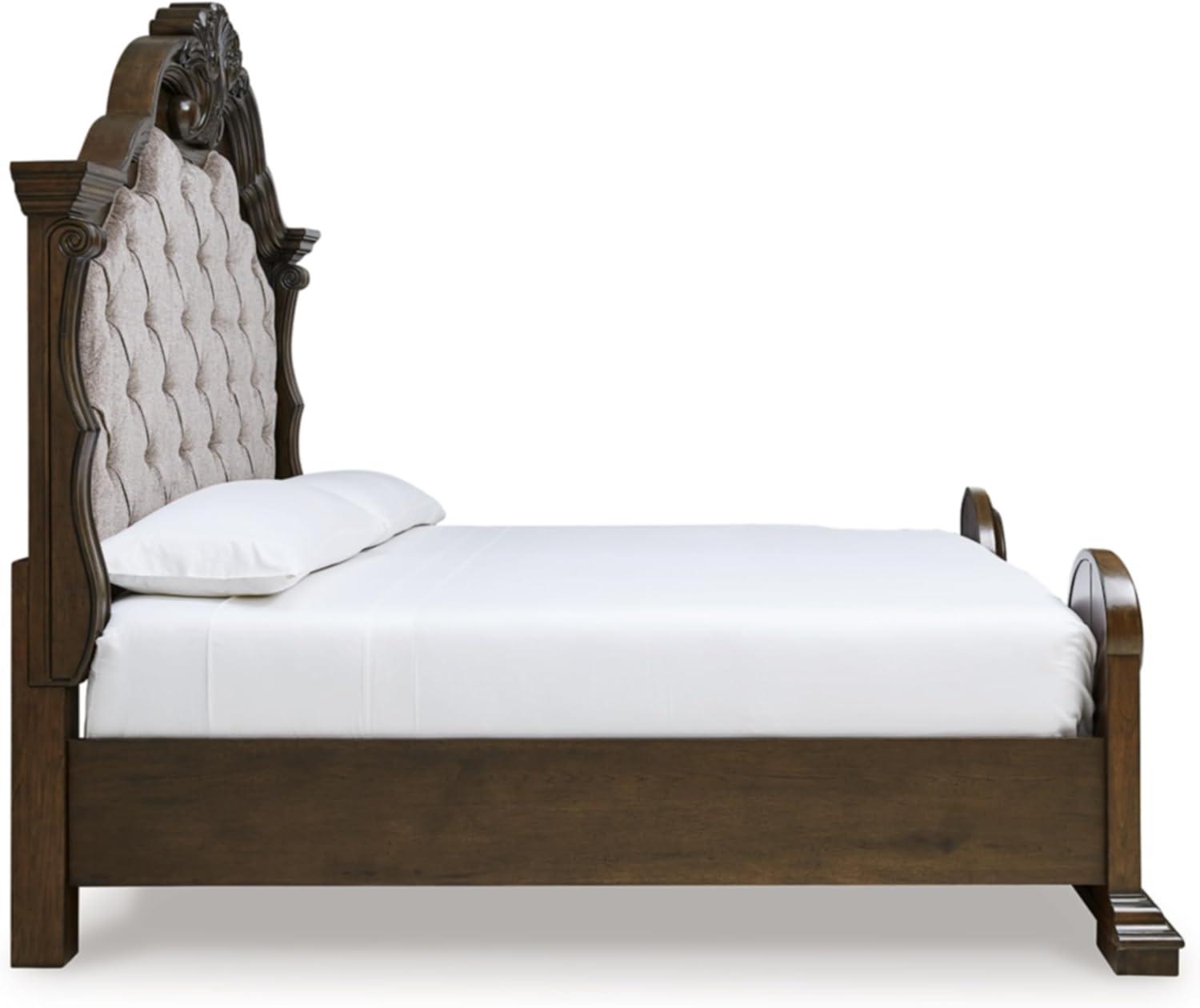 imageSignature Design by Ashley Maylee Traditional Tufted Queen Upholstered Panel Bed Foundation or Box Spring Needed Dark Brown ampamp BeigeDark Brown