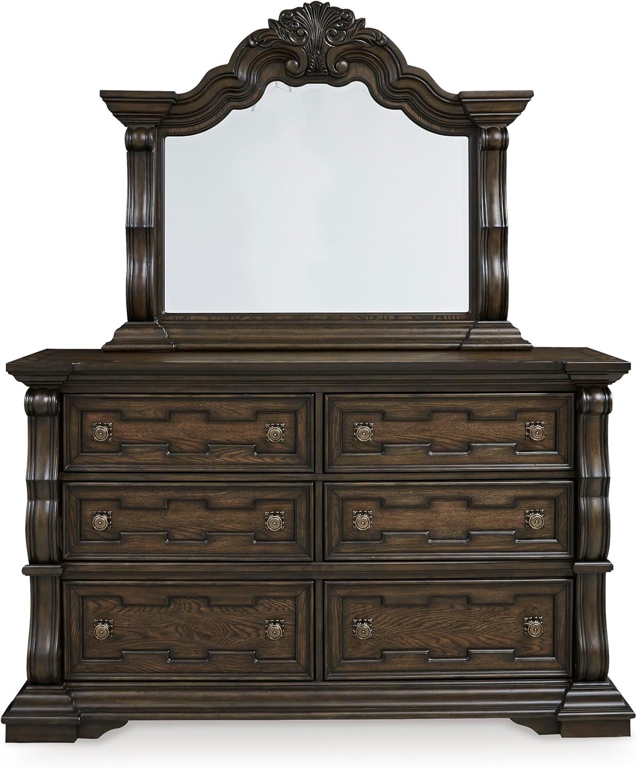 imageSignature Design by Ashley Maylee Traditional Tufted Queen Upholstered Panel Bed Foundation or Box Spring Needed Dark Brown ampamp BeigeDark Brown