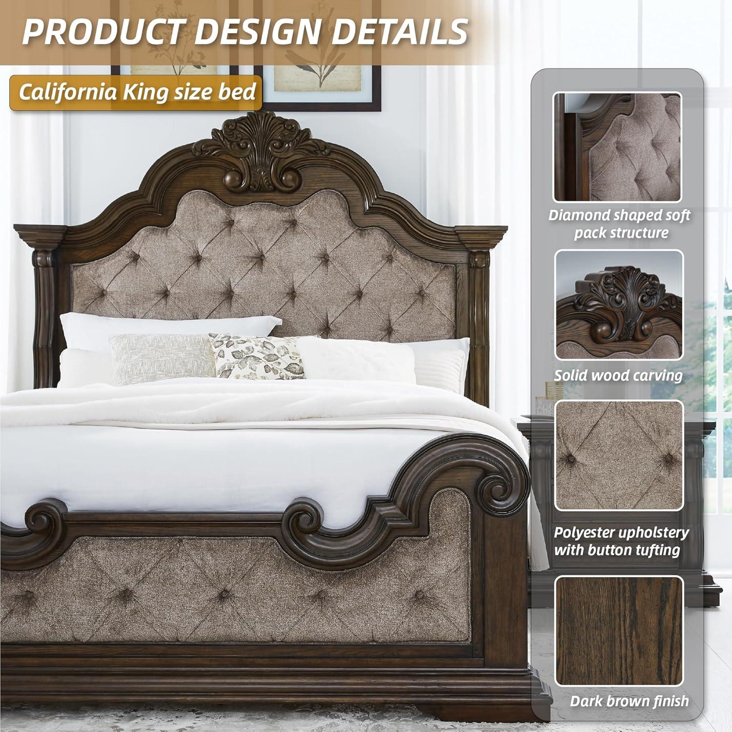 imageSignature Design by Ashley Maylee Traditional Tufted Queen Upholstered Panel Bed Foundation or Box Spring Needed Dark Brown ampamp BeigeDark Brown