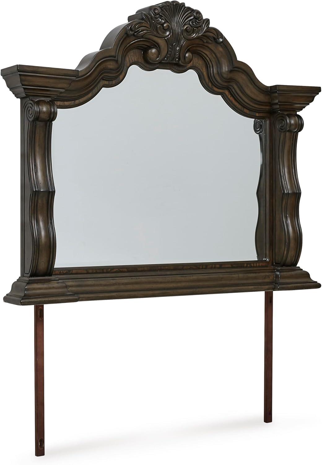 imageSignature Design by Ashley Maylee Traditional Tufted Queen Upholstered Panel Bed Foundation or Box Spring Needed Dark Brown ampamp BeigeDark Brown