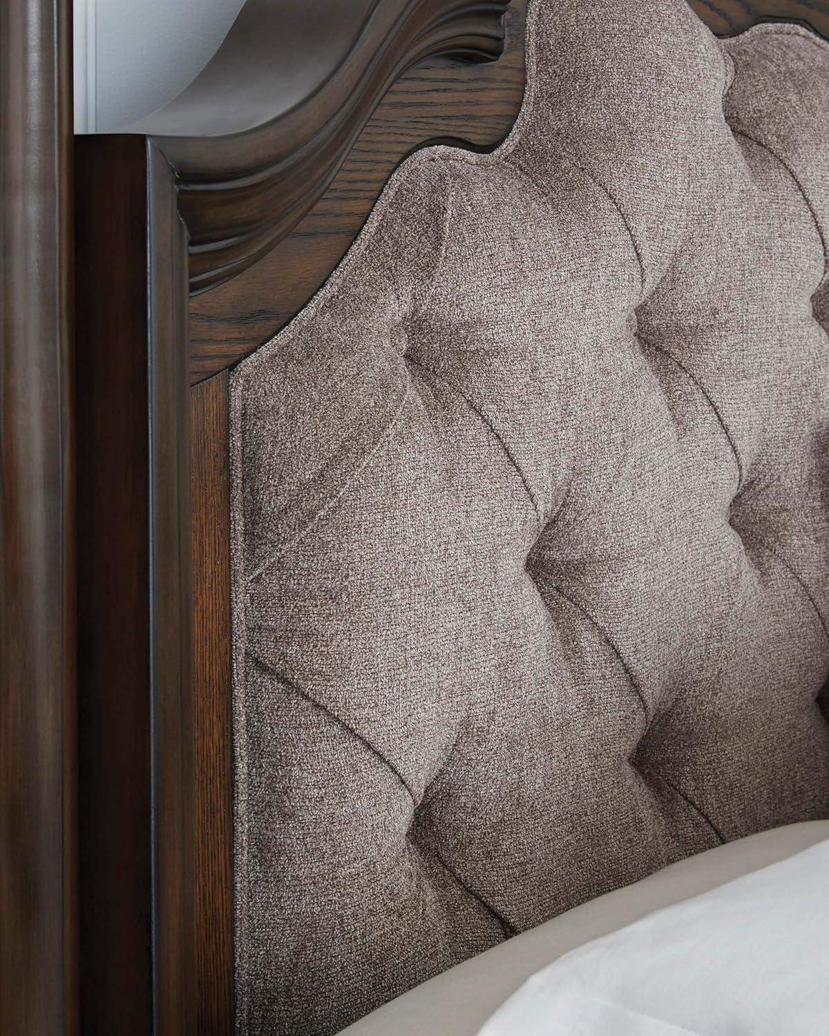 imageSignature Design by Ashley Maylee Traditional Tufted Queen Upholstered Panel Bed Foundation or Box Spring Needed Dark Brown ampamp BeigeDark Brown