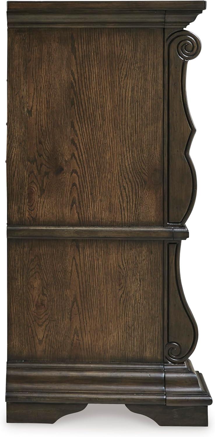 imageSignature Design by Ashley Maylee Traditional Tufted Queen Upholstered Panel Bed Foundation or Box Spring Needed Dark Brown ampamp BeigeDark Brown