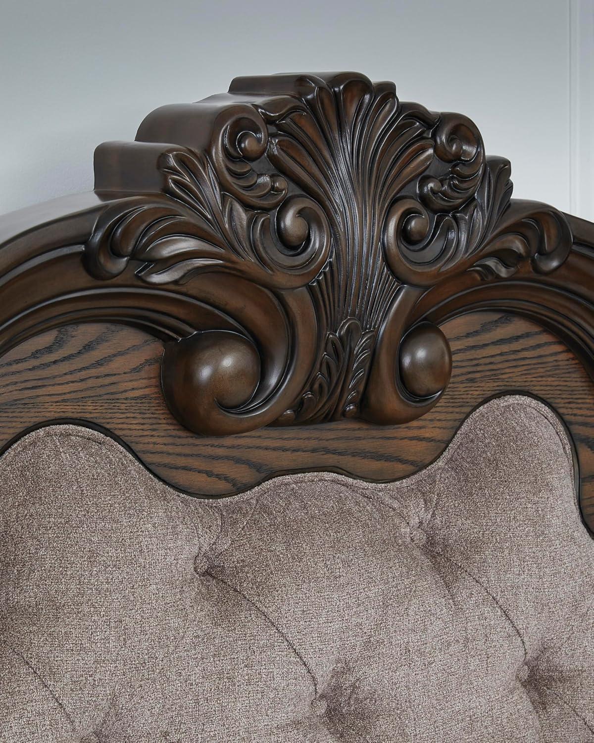 imageSignature Design by Ashley Maylee Traditional Tufted Queen Upholstered Panel Bed Foundation or Box Spring Needed Dark Brown ampamp BeigeDark Brown