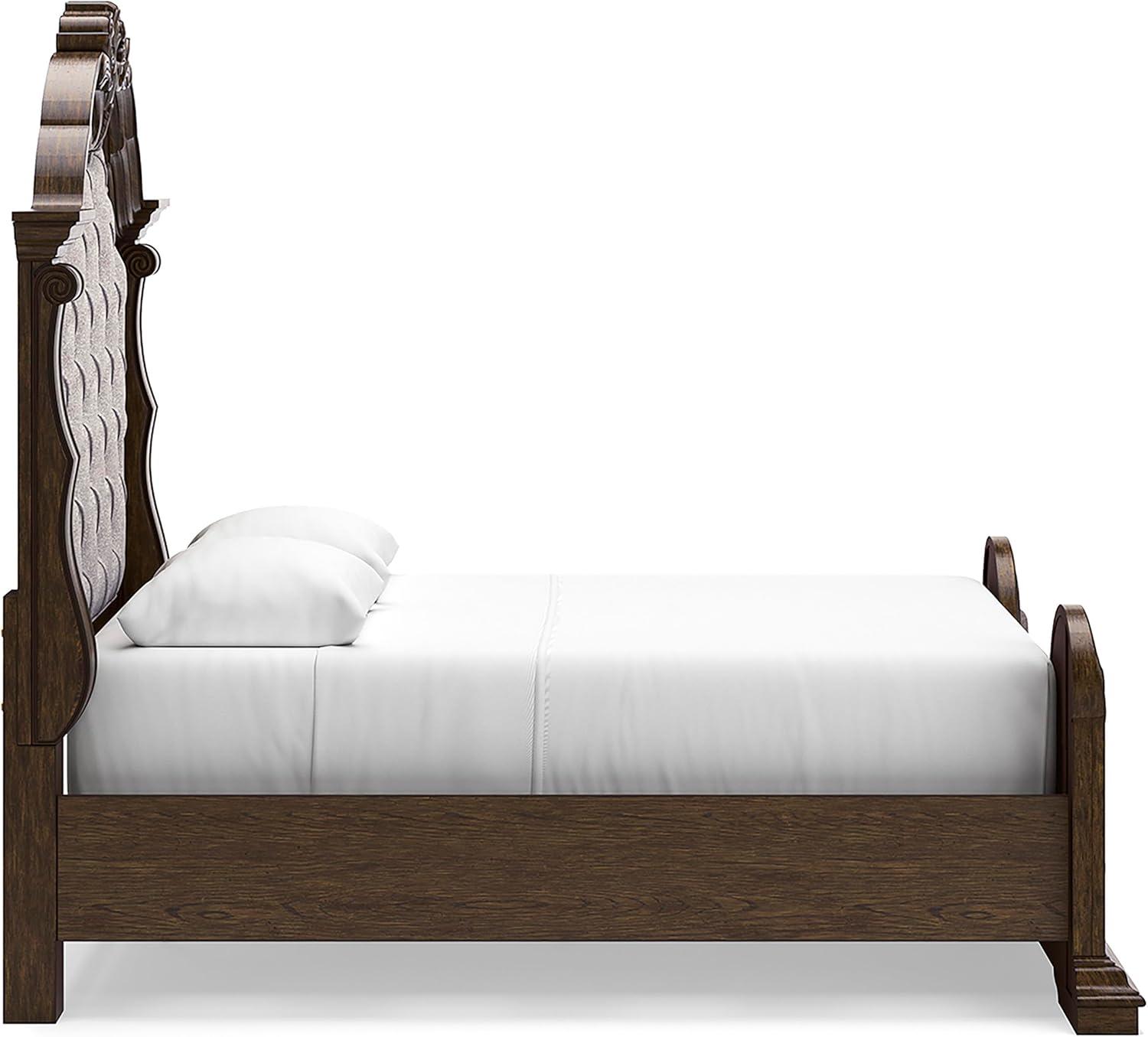 imageSignature Design by Ashley Maylee Traditional Tufted Queen Upholstered Panel Bed Foundation or Box Spring Needed Dark Brown ampamp BeigeDark Brown