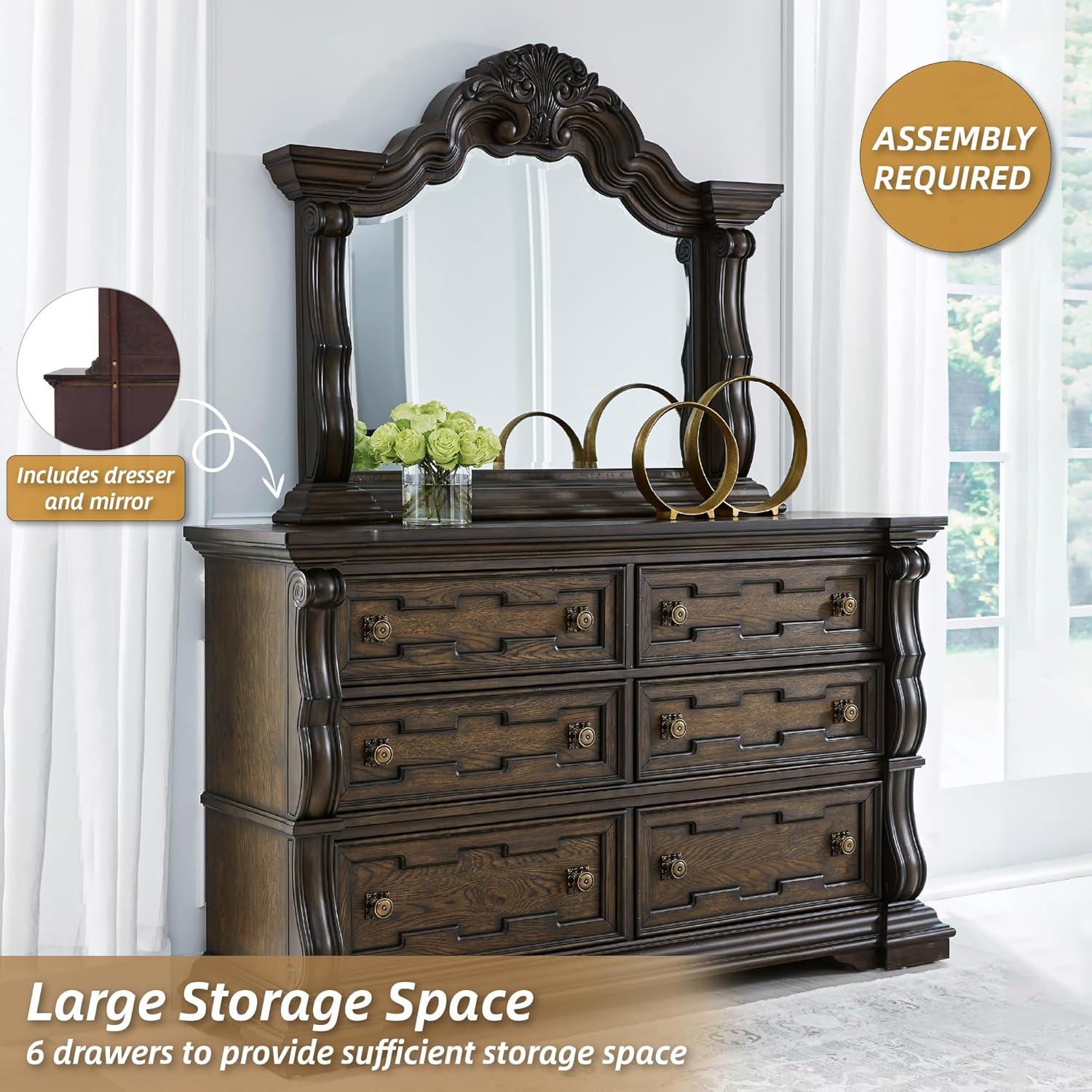 imageSignature Design by Ashley Maylee Traditional Tufted Queen Upholstered Panel Bed Foundation or Box Spring Needed Dark Brown ampamp BeigeDark Brown