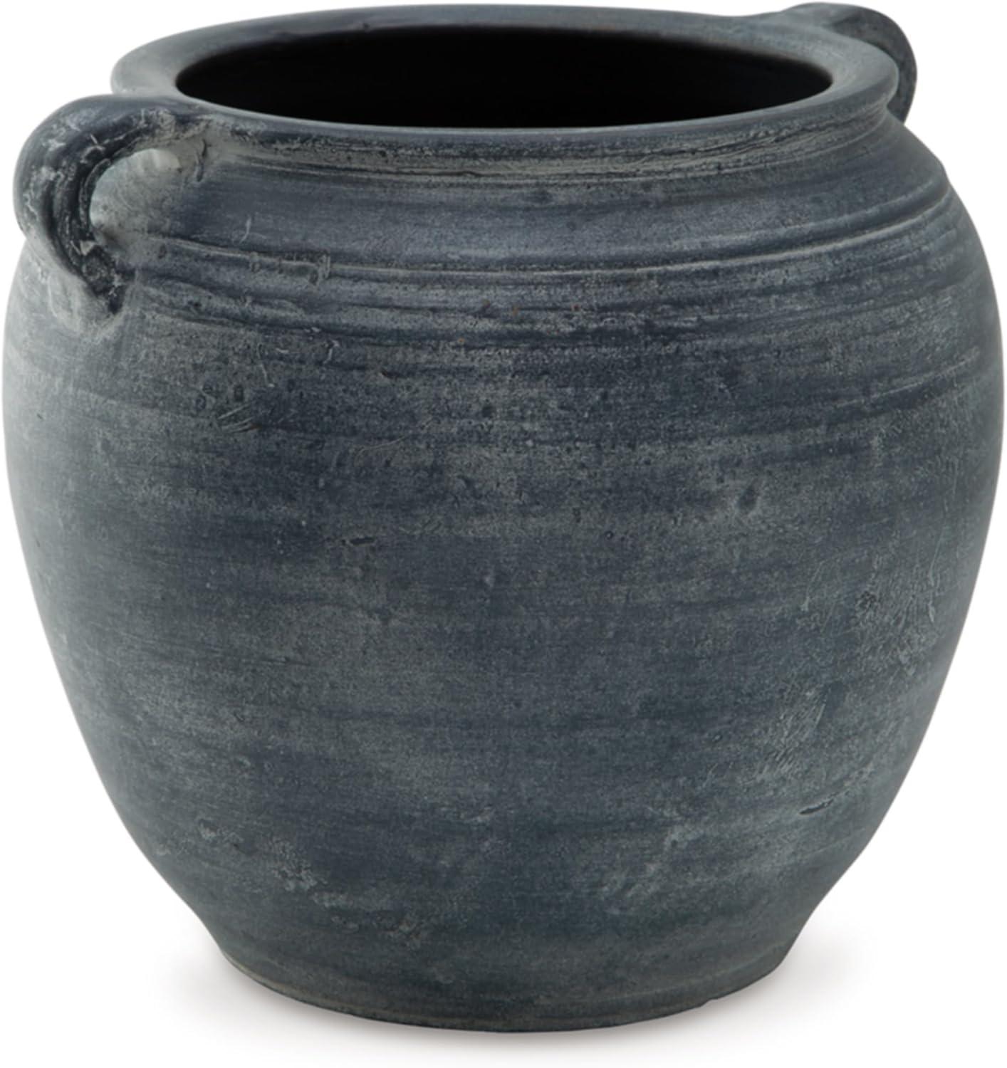 imageSignature Design by Ashley Meadie Traditional Indoor Terra Cotta Tabletop Vase with Handle and Wide Mouth BlueBlue