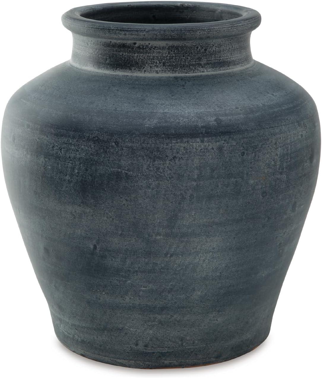 imageSignature Design by Ashley Meadie Traditional Indoor Terra Cotta Tabletop Vase with Handle and Wide Mouth BlueBlue