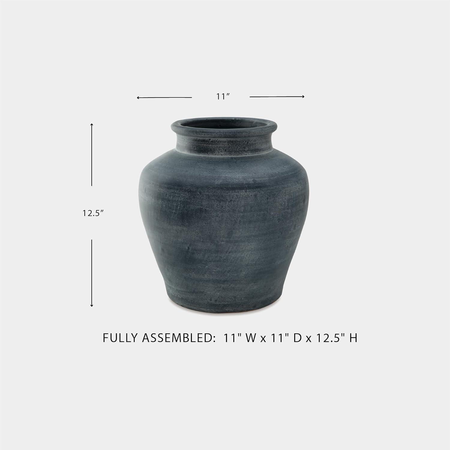 imageSignature Design by Ashley Meadie Traditional Indoor Terra Cotta Tabletop Vase with Handle and Wide Mouth BlueBlue