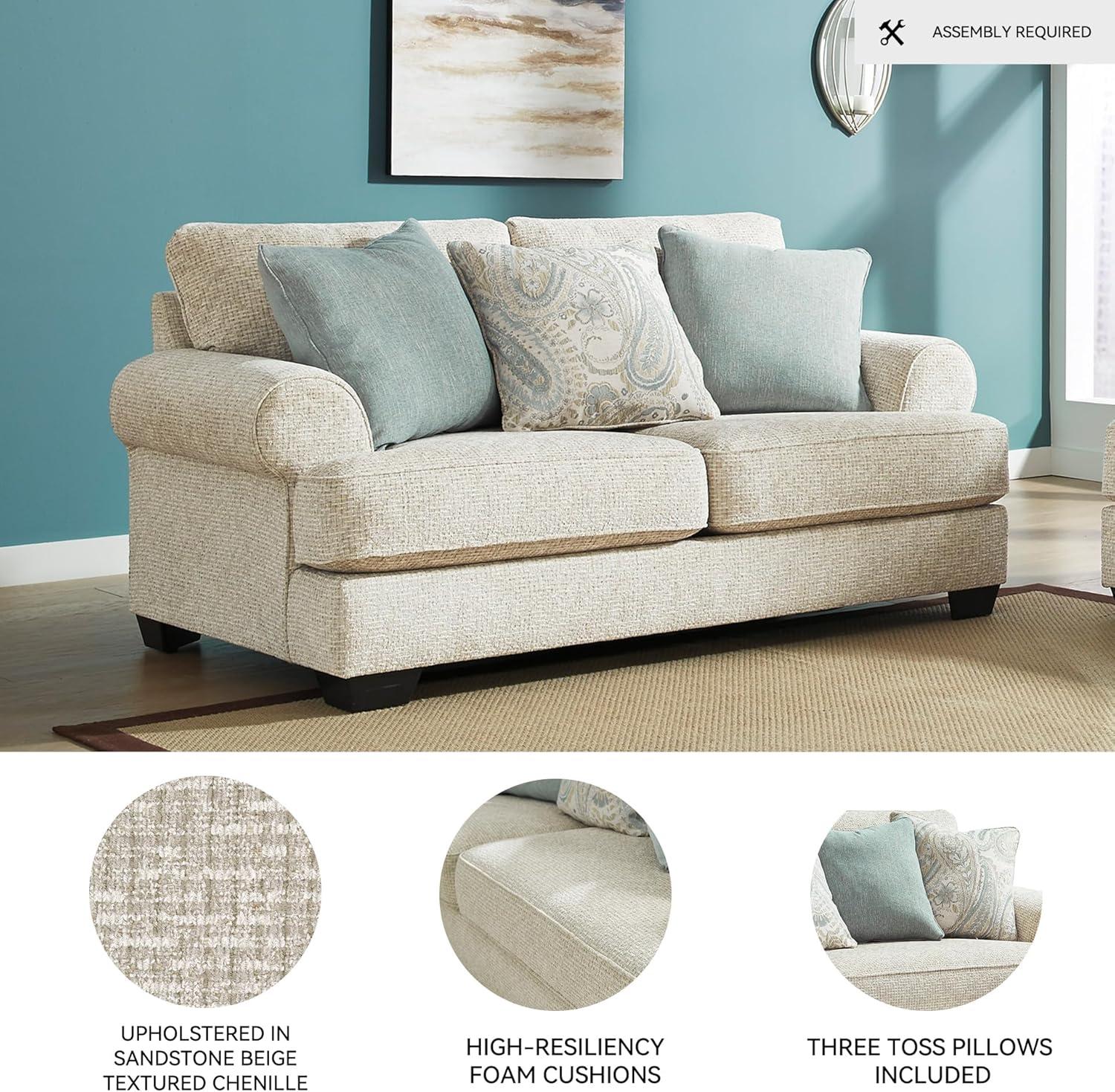 imageSignature Design by Ashley Monaghan Classic Upholstered Oversized Chair with Toss Pillow Light BrownLoveseat