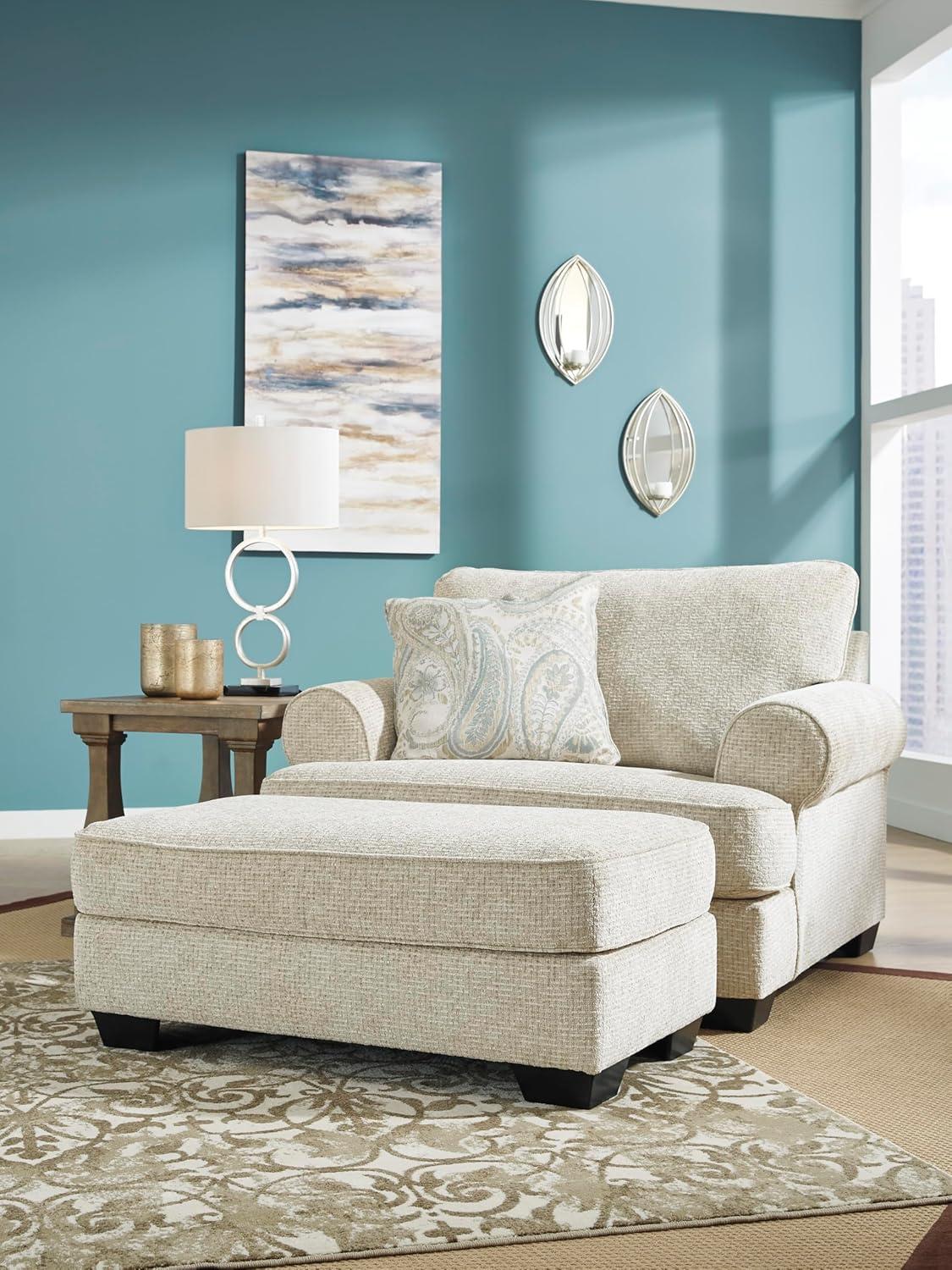 imageSignature Design by Ashley Monaghan Classic Upholstered Oversized Chair with Toss Pillow Light BrownOttoman