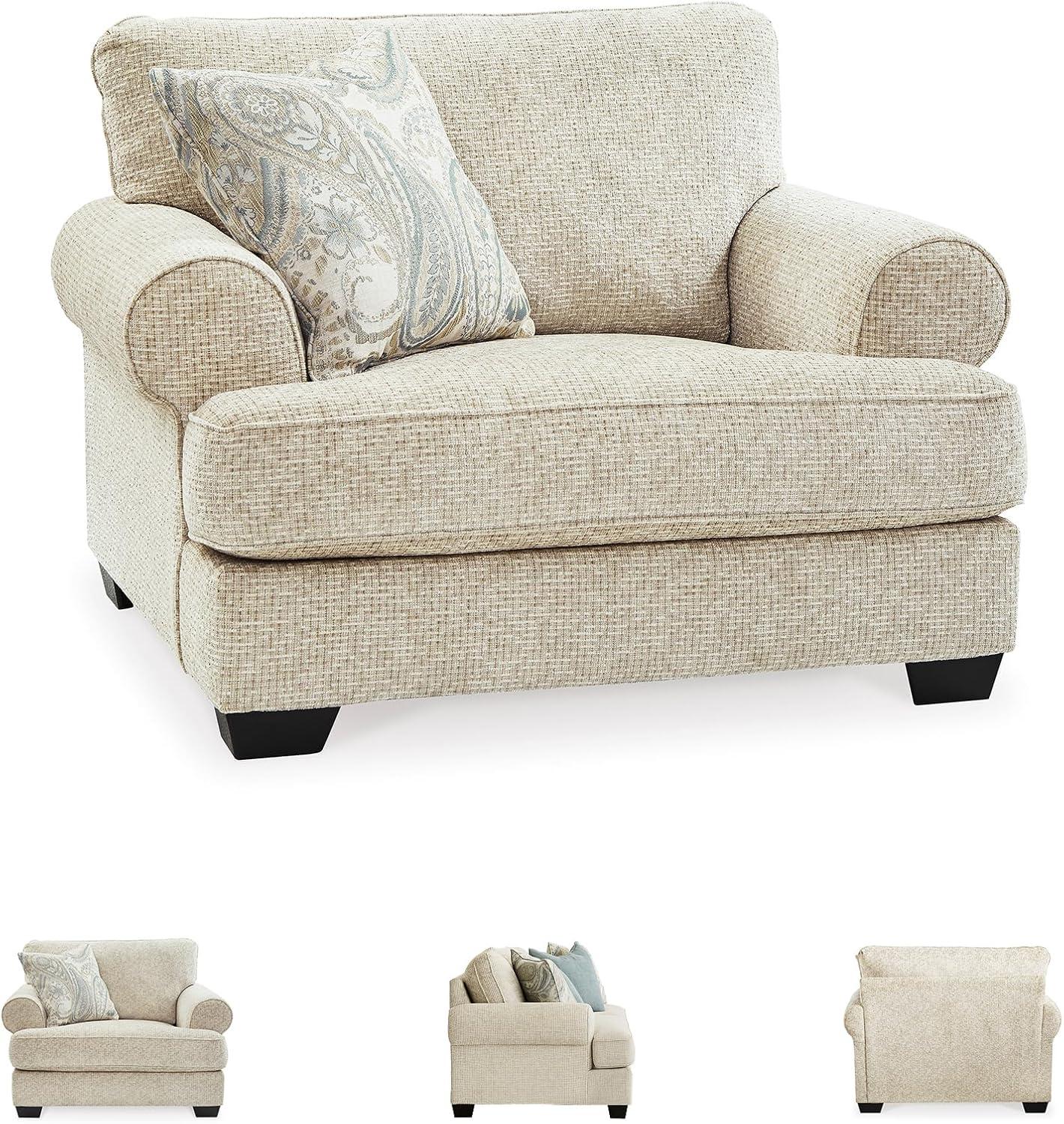 imageSignature Design by Ashley Monaghan Classic Upholstered Oversized Chair with Toss Pillow Light BrownOversized Chair