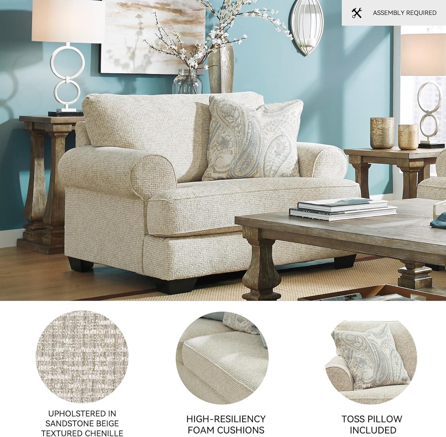 imageSignature Design by Ashley Monaghan Classic Upholstered Oversized Chair with Toss Pillow Light BrownOversized Chair