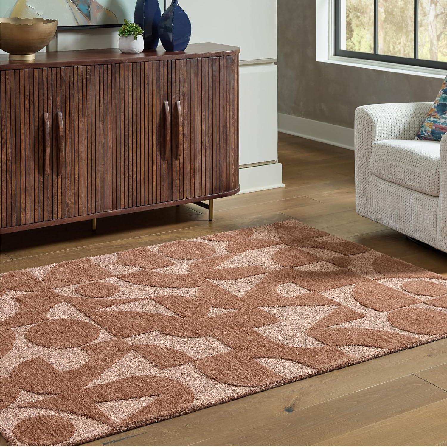 imageSignature Design by Ashley Perrenton Contemporary Indoor HandTufted Geometric 8 x 10 Rug Dark Brown ampamp Light Brown51 x 72 Rectangular