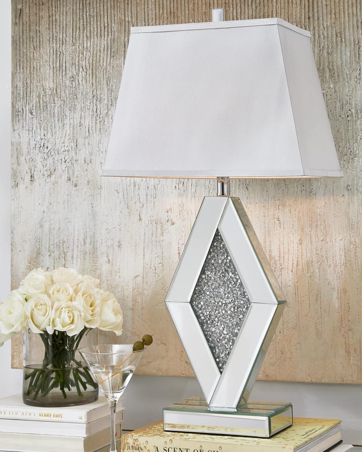 imageSignature Design by Ashley Prunella 30quot Glam Crystal Bead Mirrored Glass Table Lamp Silver