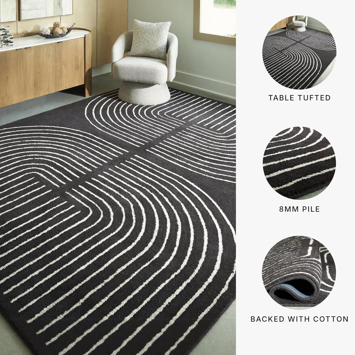 imageSignature Design by Ashley Qaabiz Bohemian 8 x 10 Indoor Medium Pile Geometric Area Rug Light Brown ampamp BlackBlackCream