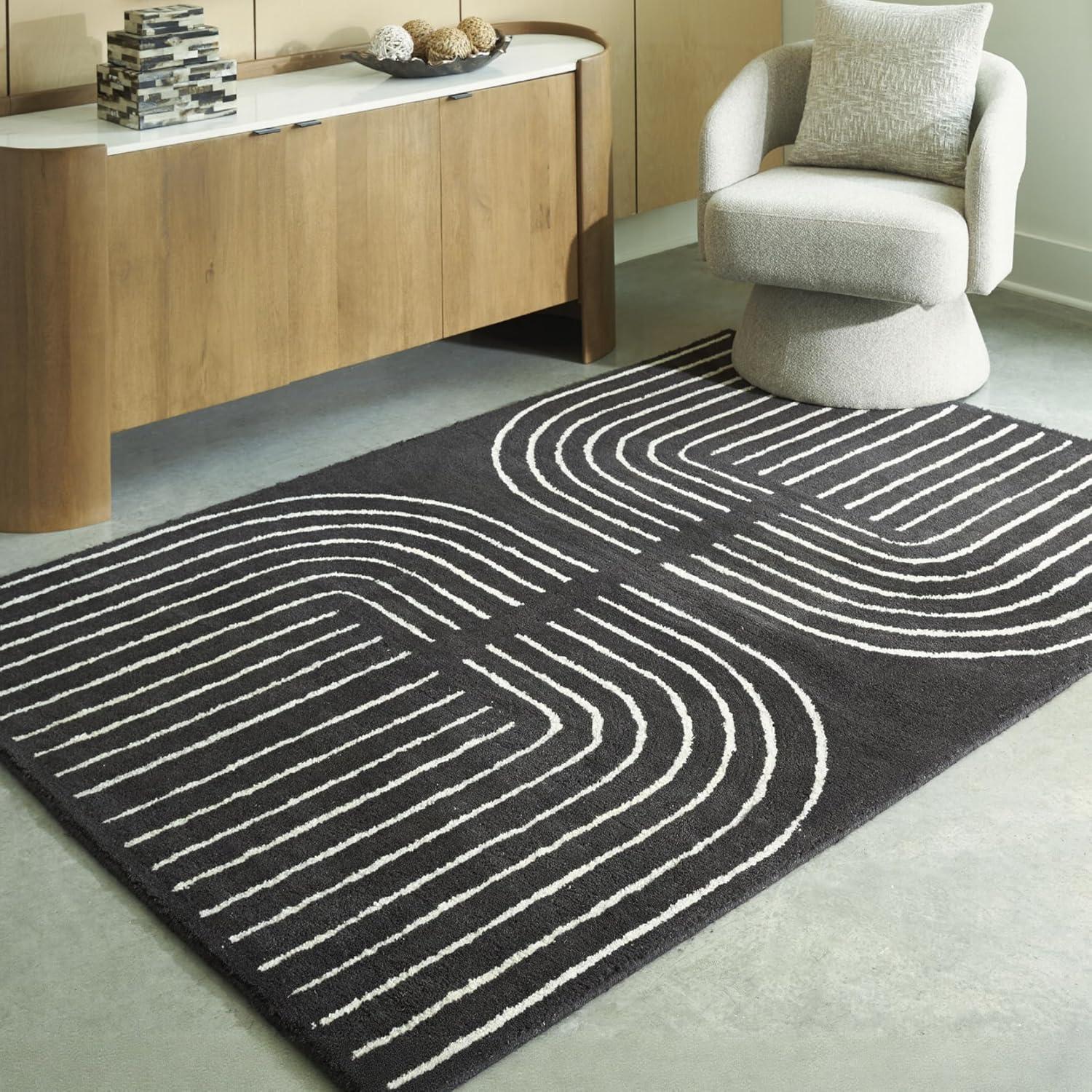 imageSignature Design by Ashley Qaabiz Bohemian 8 x 10 Indoor Medium Pile Geometric Area Rug Light Brown ampamp BlackBlackCream