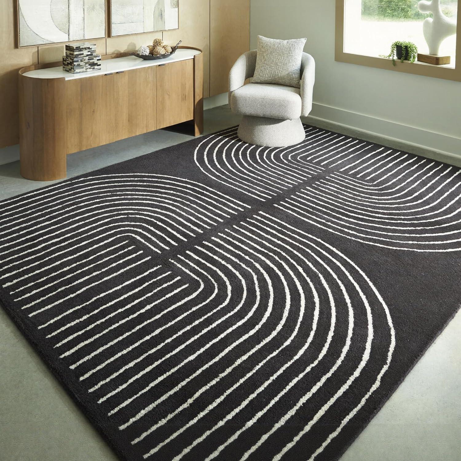 imageSignature Design by Ashley Qaabiz Bohemian 8 x 10 Indoor Medium Pile Geometric Area Rug Light Brown ampamp BlackBlackCream