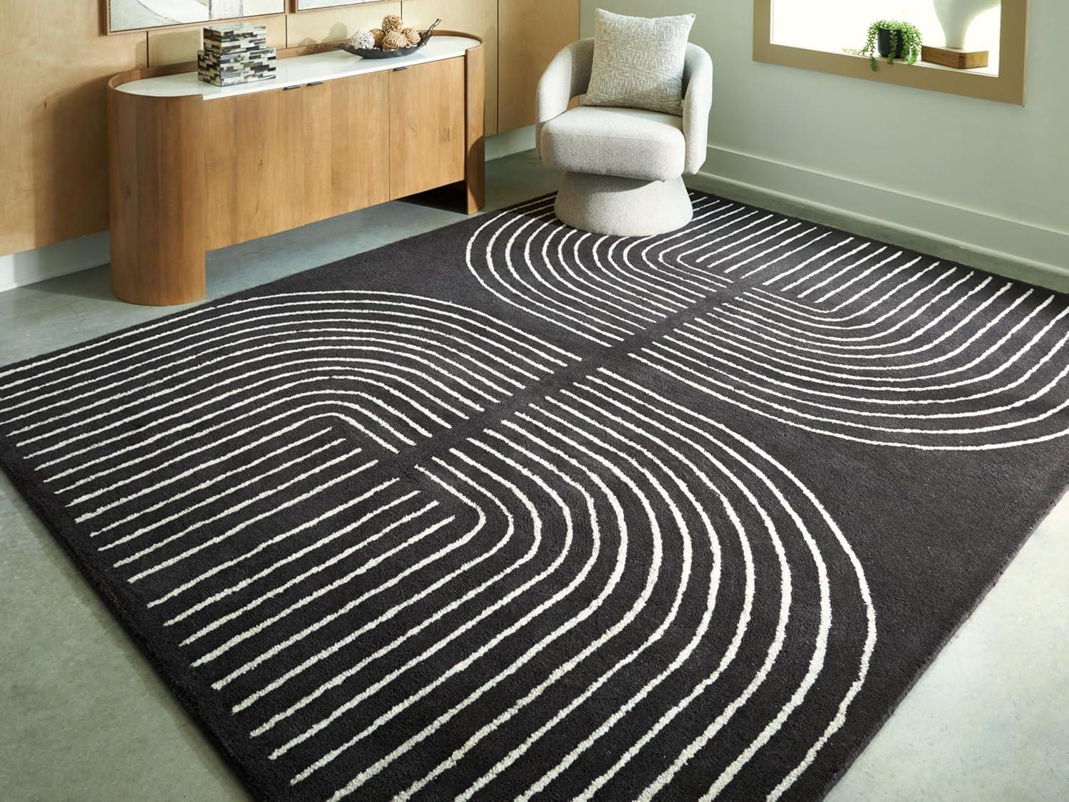 imageSignature Design by Ashley Qaabiz Bohemian 8 x 10 Indoor Medium Pile Geometric Area Rug Light Brown ampamp BlackBlackCream