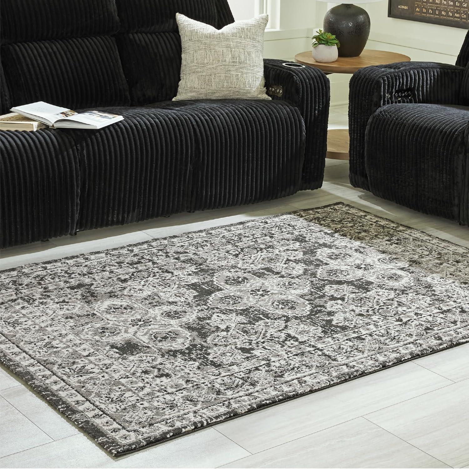 imageSignature Design by Ashley Qaabiz Bohemian 8 x 10 Indoor Medium Pile Geometric Area Rug Light Brown ampamp BlackBlackGrayIvory