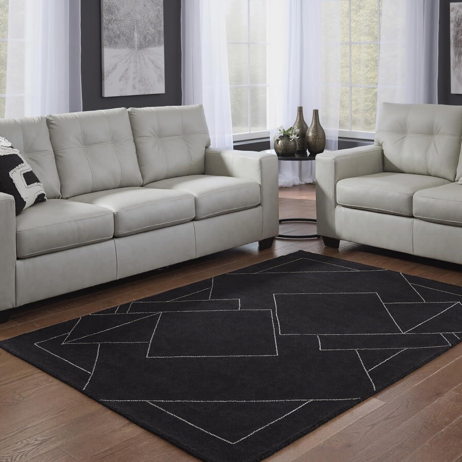 imageSignature Design by Ashley Qaabiz Bohemian 8 x 10 Indoor Medium Pile Geometric Area Rug Light Brown ampamp BlackBlackWhite