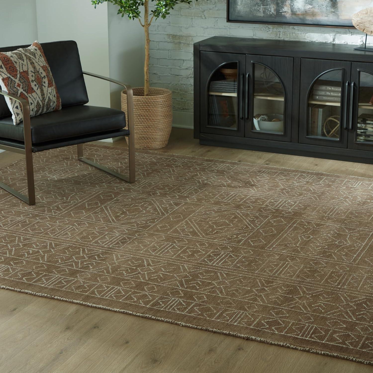 imageSignature Design by Ashley Qaabiz Bohemian 8 x 10 Indoor Medium Pile Geometric Area Rug Light Brown ampamp BlackBrownIvory