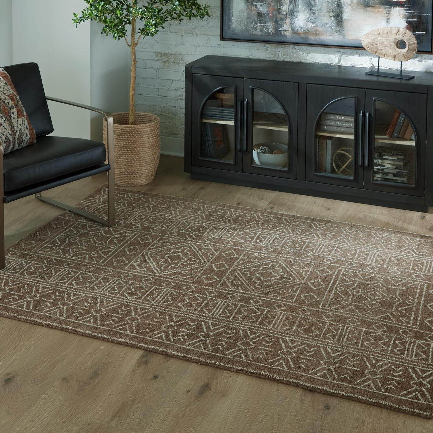 imageSignature Design by Ashley Qaabiz Bohemian 8 x 10 Indoor Medium Pile Geometric Area Rug Light Brown ampamp BlackBrownIvory