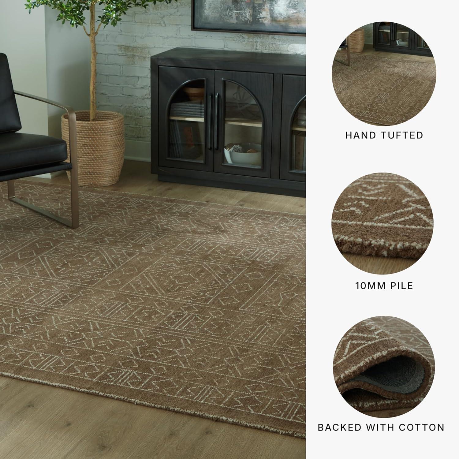 imageSignature Design by Ashley Qaabiz Bohemian 8 x 10 Indoor Medium Pile Geometric Area Rug Light Brown ampamp BlackBrownIvory