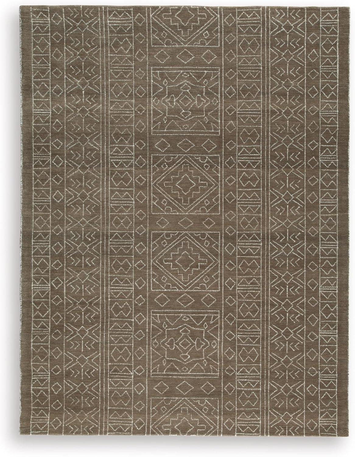 imageSignature Design by Ashley Qaabiz Bohemian 8 x 10 Indoor Medium Pile Geometric Area Rug Light Brown ampamp BlackBrownIvory