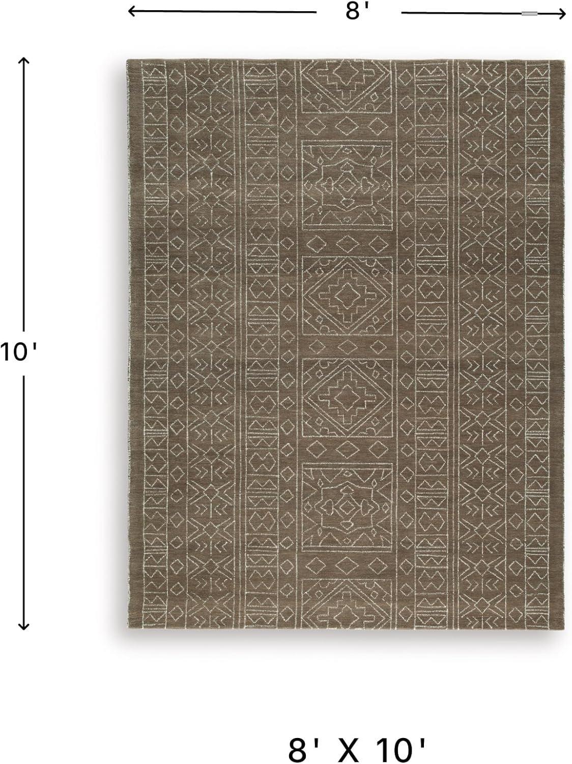 imageSignature Design by Ashley Qaabiz Bohemian 8 x 10 Indoor Medium Pile Geometric Area Rug Light Brown ampamp BlackBrownIvory