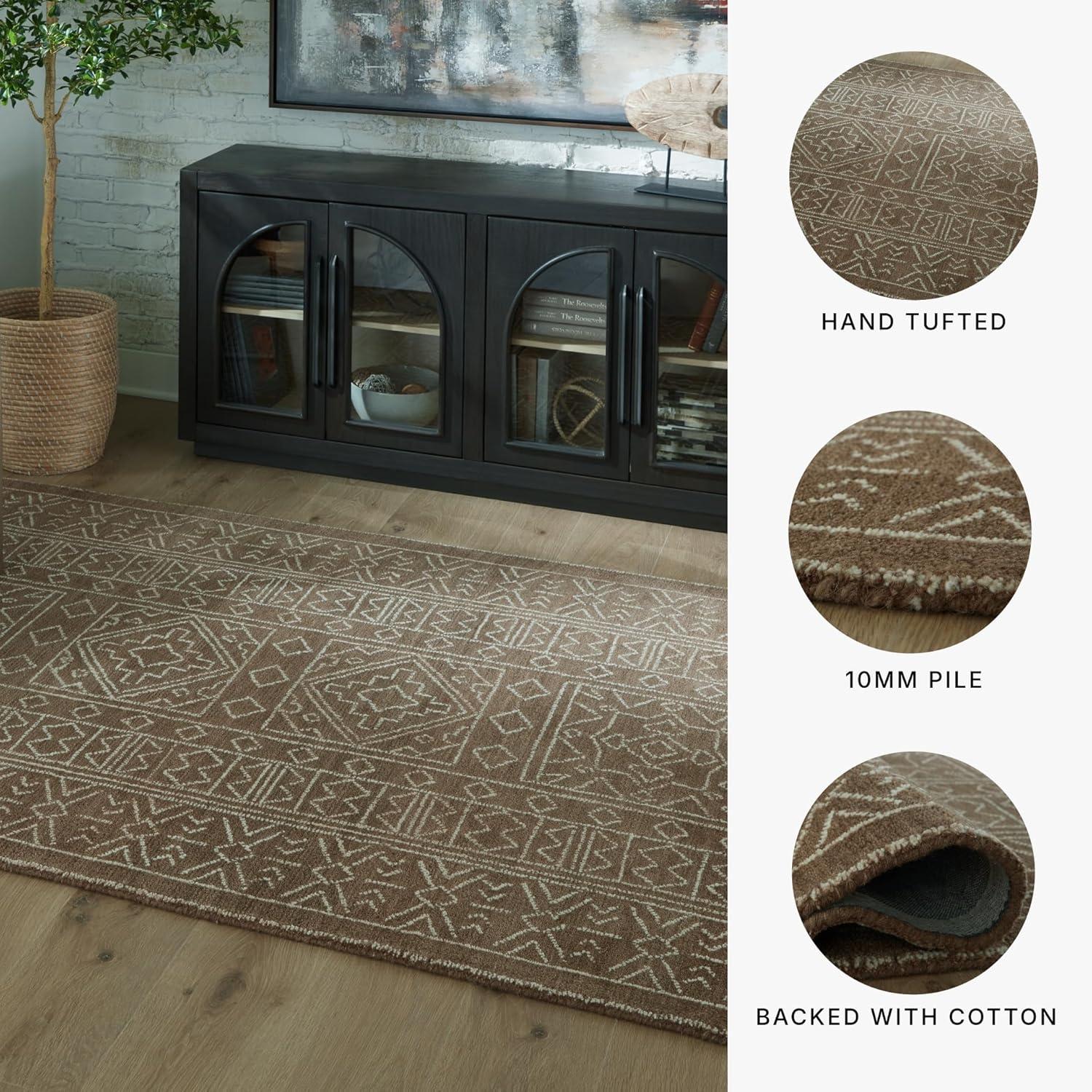 imageSignature Design by Ashley Qaabiz Bohemian 8 x 10 Indoor Medium Pile Geometric Area Rug Light Brown ampamp BlackBrownIvory