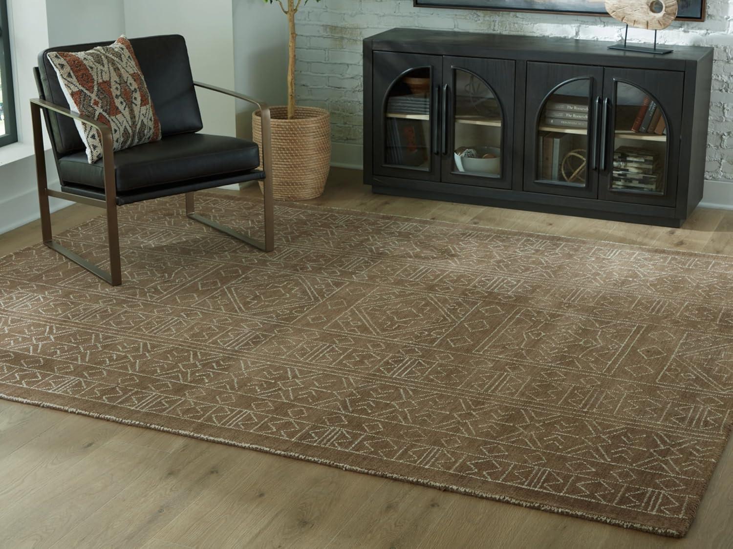 imageSignature Design by Ashley Qaabiz Bohemian 8 x 10 Indoor Medium Pile Geometric Area Rug Light Brown ampamp BlackBrownIvory