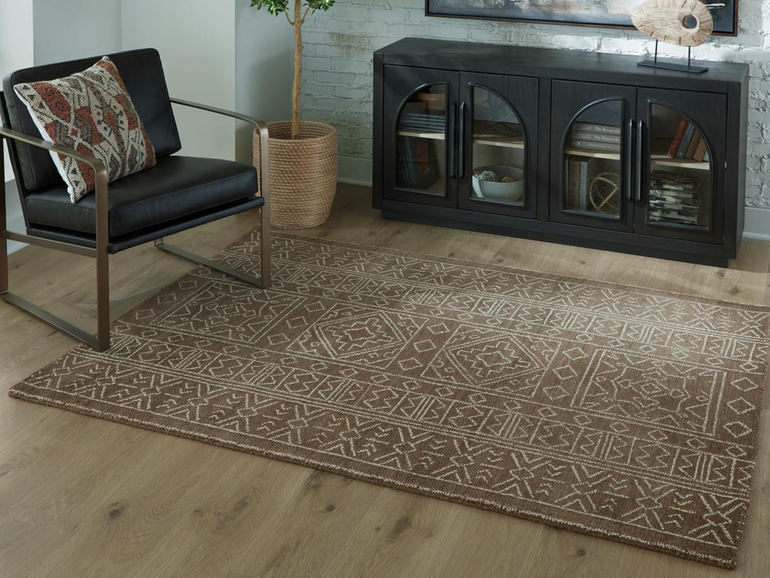 imageSignature Design by Ashley Qaabiz Bohemian 8 x 10 Indoor Medium Pile Geometric Area Rug Light Brown ampamp BlackBrownIvory