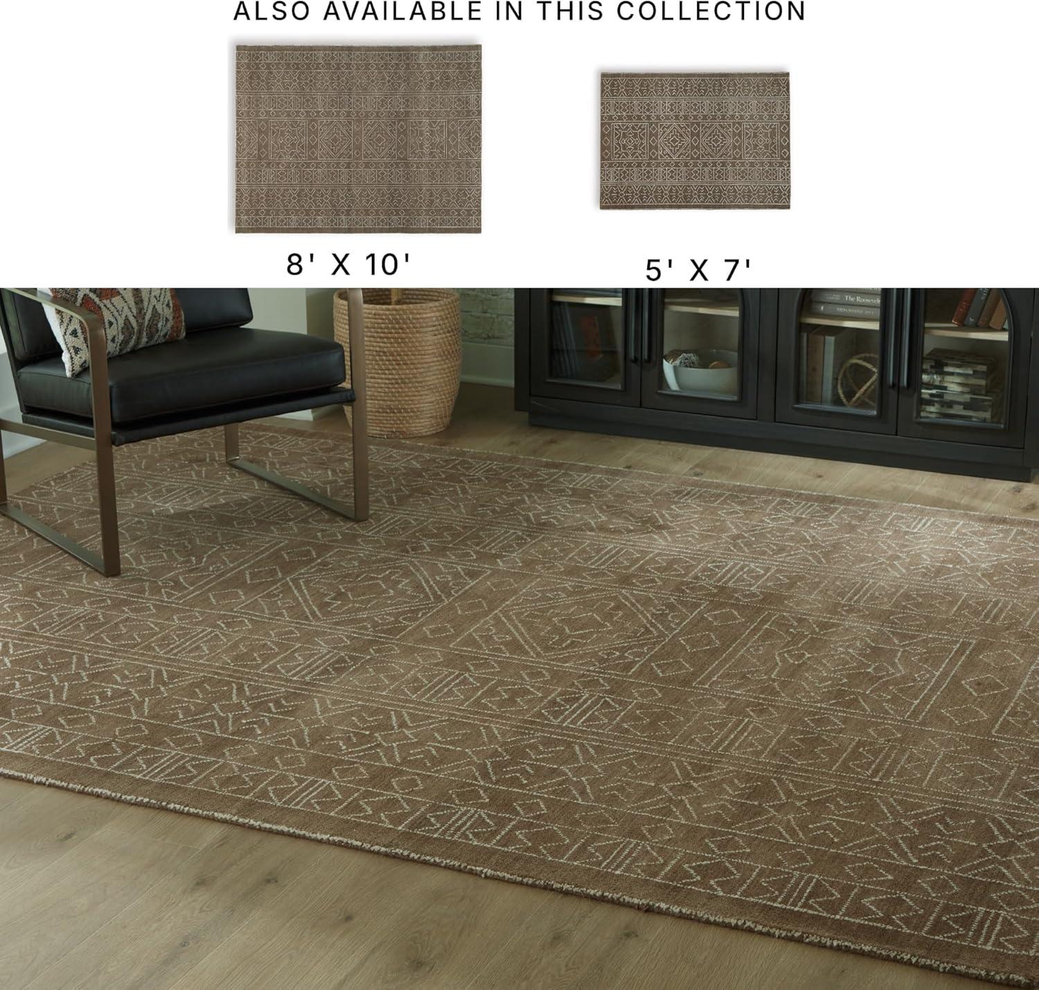 imageSignature Design by Ashley Qaabiz Bohemian 8 x 10 Indoor Medium Pile Geometric Area Rug Light Brown ampamp BlackBrownIvory