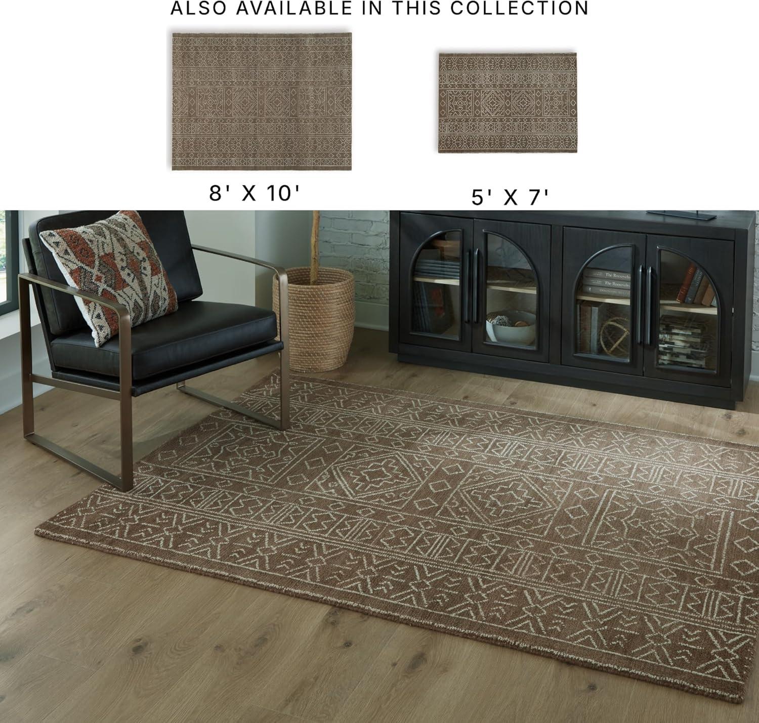 imageSignature Design by Ashley Qaabiz Bohemian 8 x 10 Indoor Medium Pile Geometric Area Rug Light Brown ampamp BlackBrownIvory