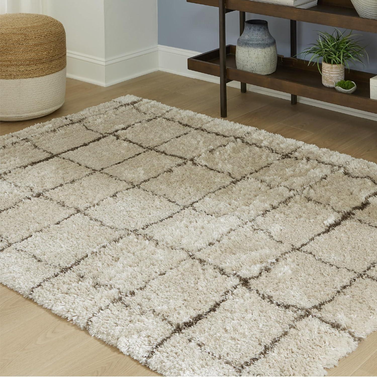 imageSignature Design by Ashley Qaabiz Bohemian 8 x 10 Indoor Medium Pile Geometric Area Rug Light Brown ampamp BlackCreamBrown