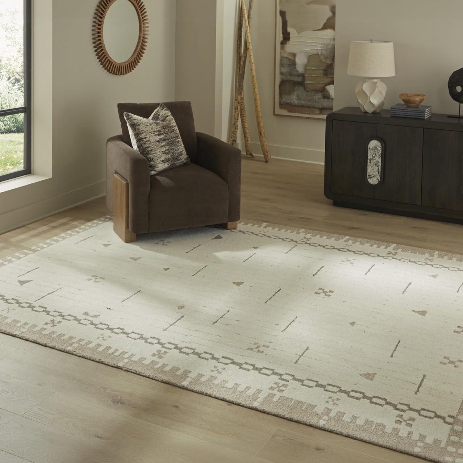 imageSignature Design by Ashley Qaabiz Bohemian 8 x 10 Indoor Medium Pile Geometric Area Rug Light Brown ampamp BlackCreamBrownTaupe