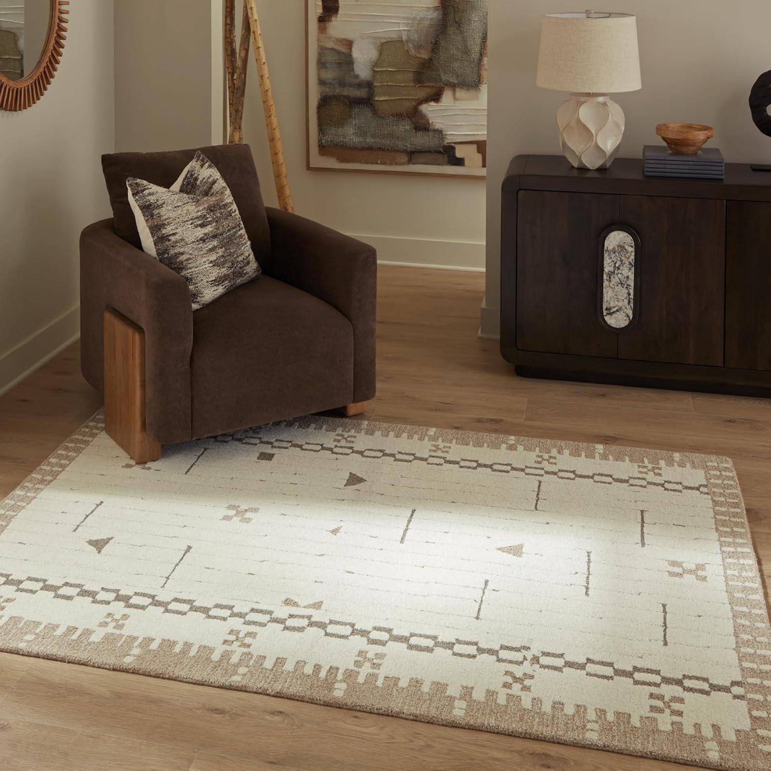 imageSignature Design by Ashley Qaabiz Bohemian 8 x 10 Indoor Medium Pile Geometric Area Rug Light Brown ampamp BlackCreamBrownTaupe