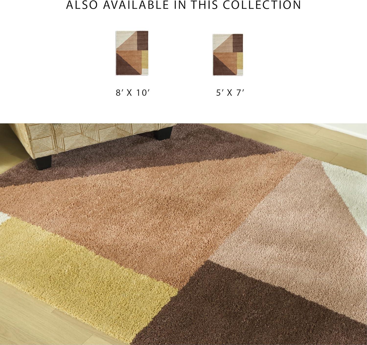imageSignature Design by Ashley Qaabiz Bohemian 8 x 10 Indoor Medium Pile Geometric Area Rug Light Brown ampamp BlackCreamPinkOcher