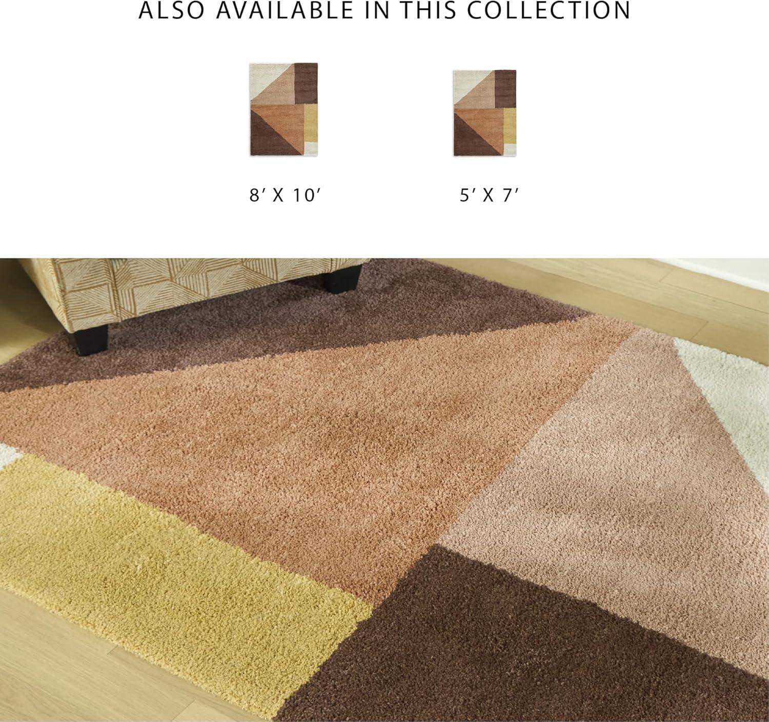 imageSignature Design by Ashley Qaabiz Bohemian 8 x 10 Indoor Medium Pile Geometric Area Rug Light Brown ampamp BlackCreamPinkOcher