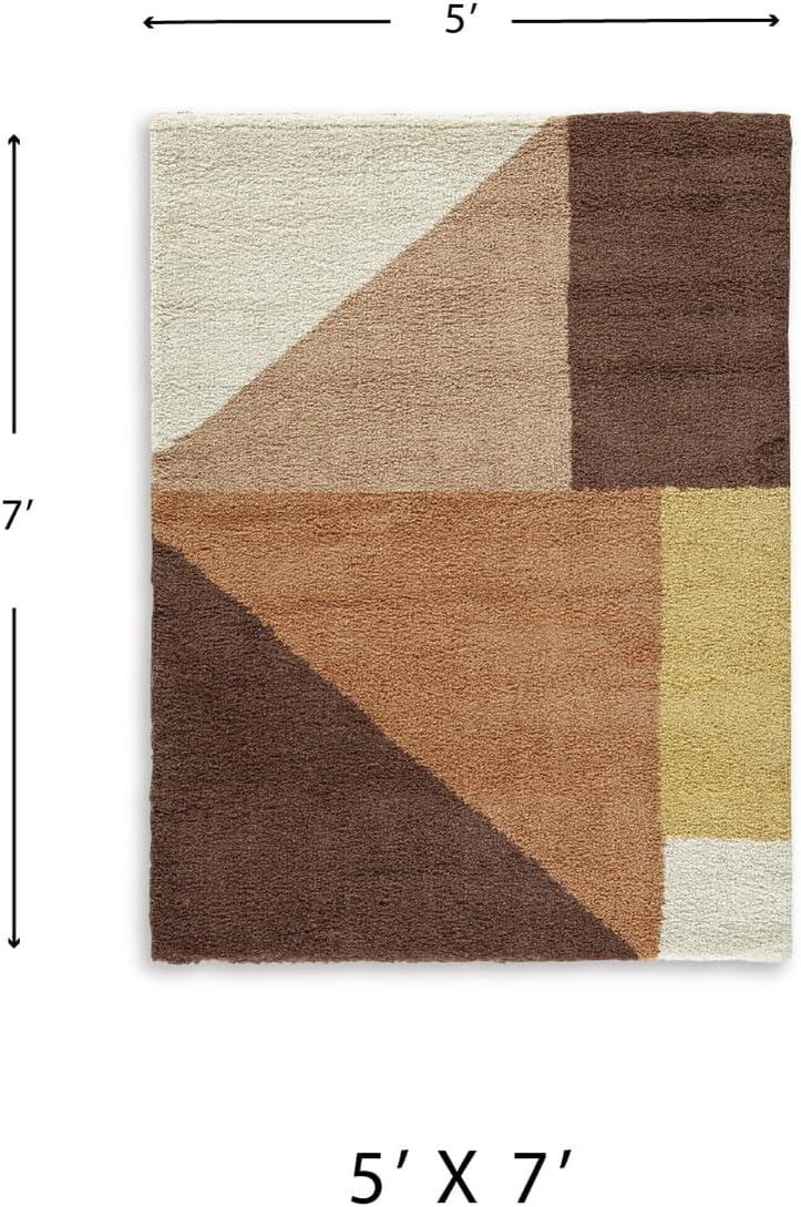 imageSignature Design by Ashley Qaabiz Bohemian 8 x 10 Indoor Medium Pile Geometric Area Rug Light Brown ampamp BlackCreamPinkOcher