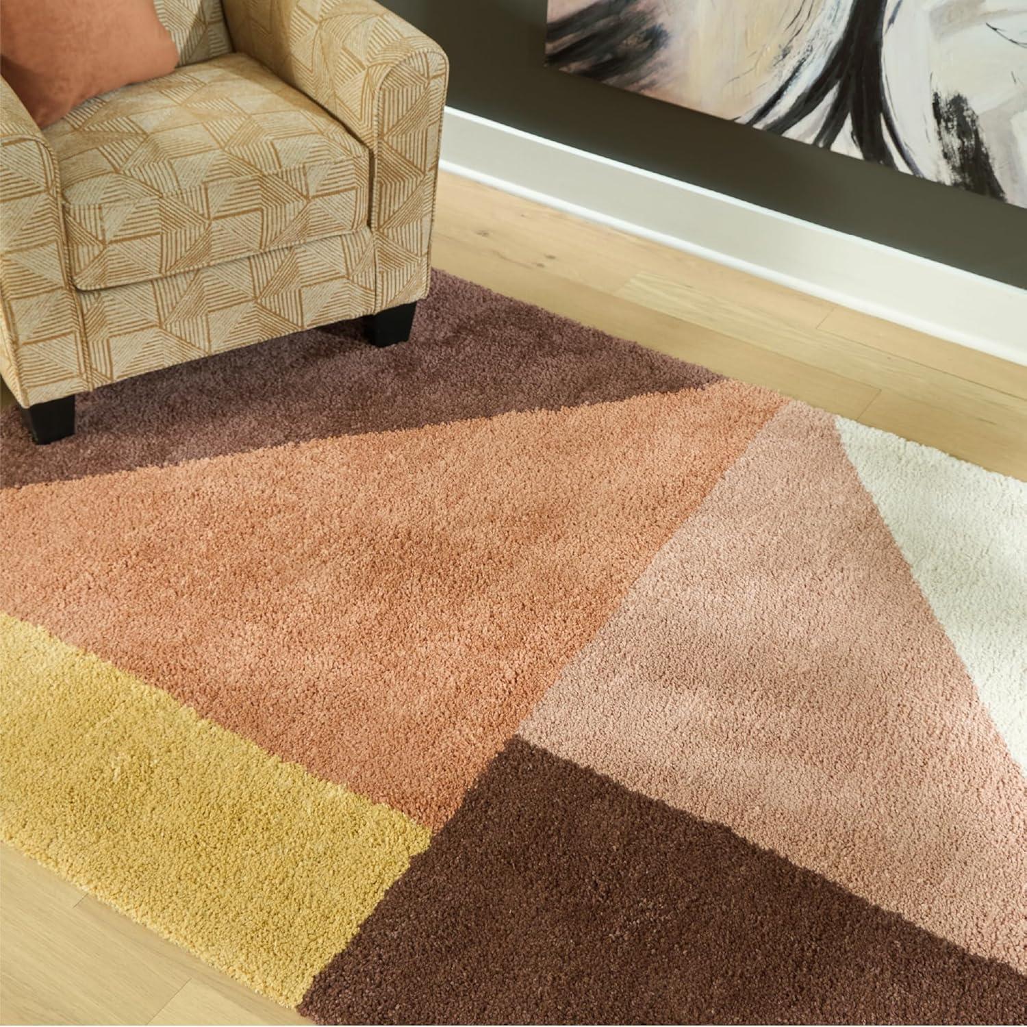 imageSignature Design by Ashley Qaabiz Bohemian 8 x 10 Indoor Medium Pile Geometric Area Rug Light Brown ampamp BlackCreamPinkOcher