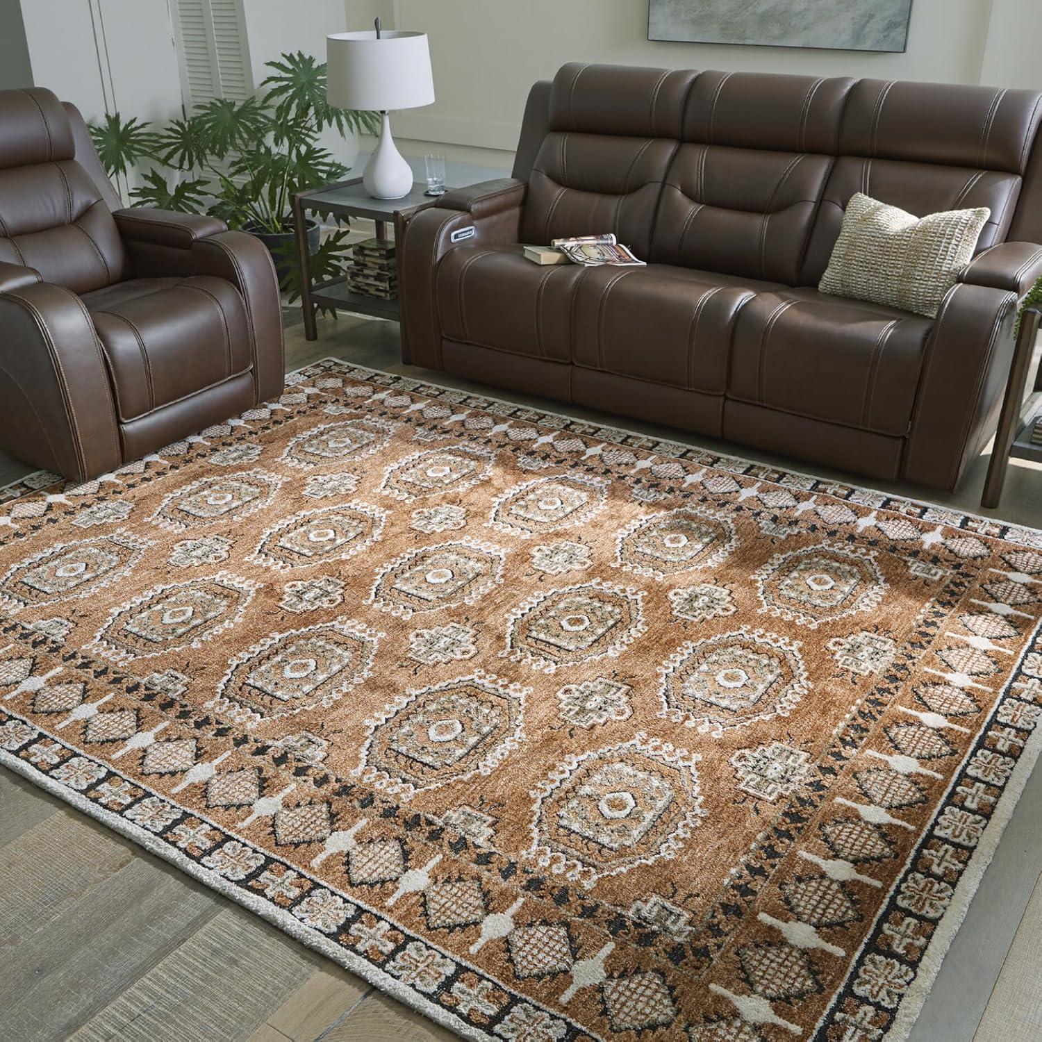 imageSignature Design by Ashley Qaabiz Bohemian 8 x 10 Indoor Medium Pile Geometric Area Rug Light Brown ampamp BlackSiennaIvoryBlack