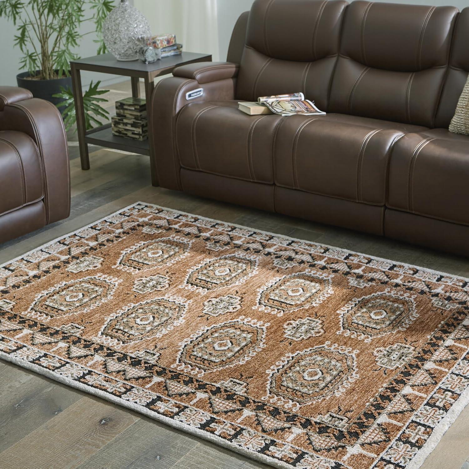 imageSignature Design by Ashley Qaabiz Bohemian 8 x 10 Indoor Medium Pile Geometric Area Rug Light Brown ampamp BlackSiennaIvoryBlack