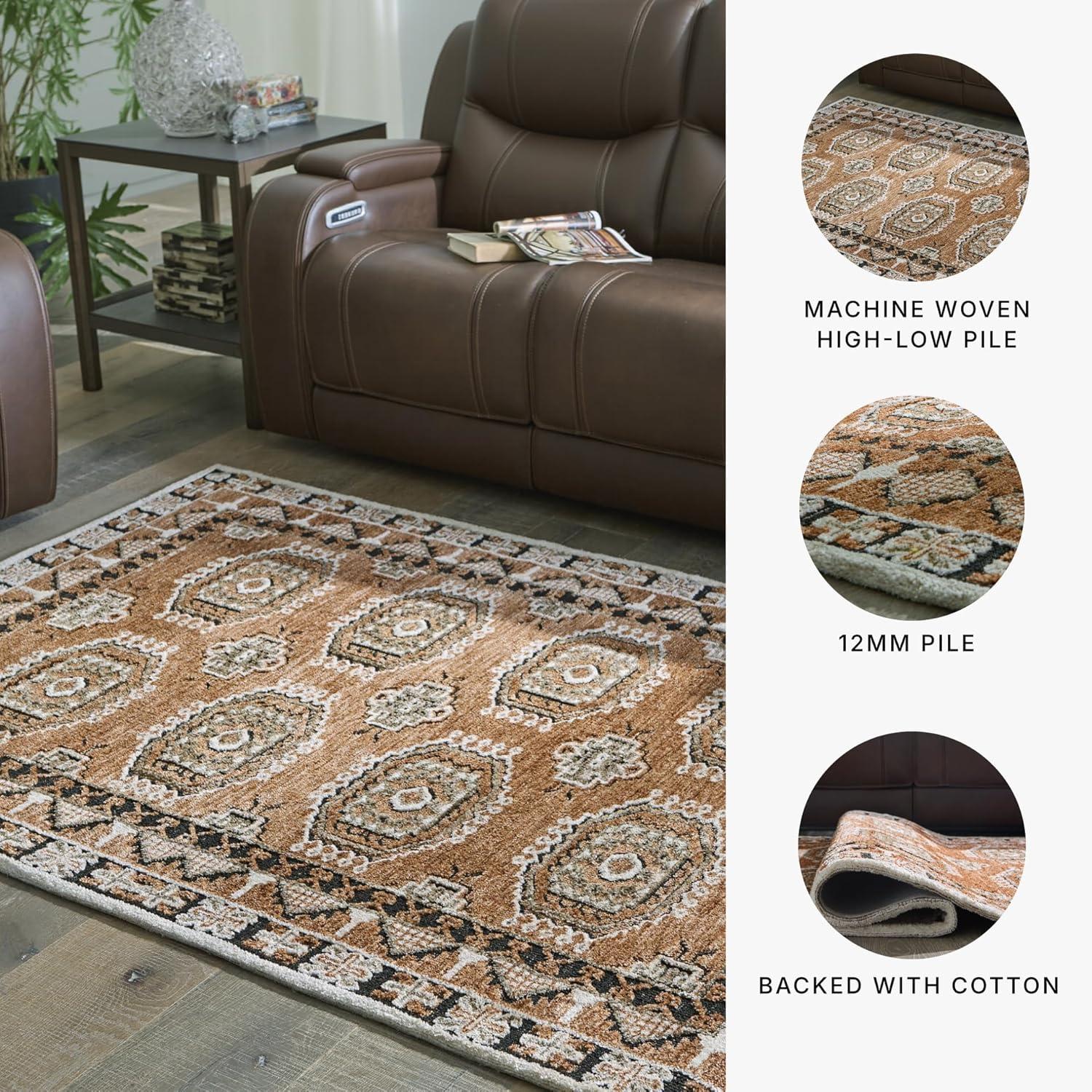 imageSignature Design by Ashley Qaabiz Bohemian 8 x 10 Indoor Medium Pile Geometric Area Rug Light Brown ampamp BlackSiennaIvoryBlack