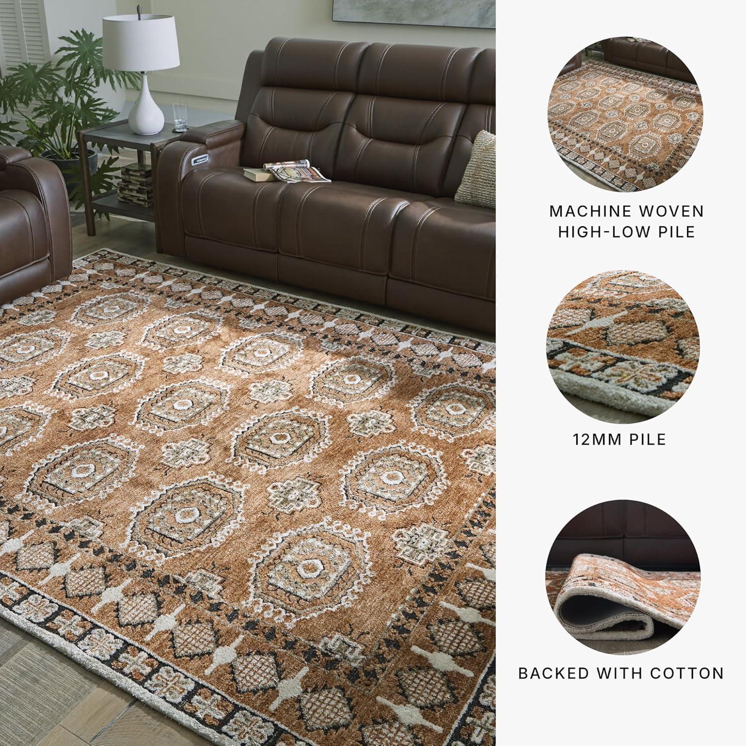 imageSignature Design by Ashley Qaabiz Bohemian 8 x 10 Indoor Medium Pile Geometric Area Rug Light Brown ampamp BlackSiennaIvoryBlack