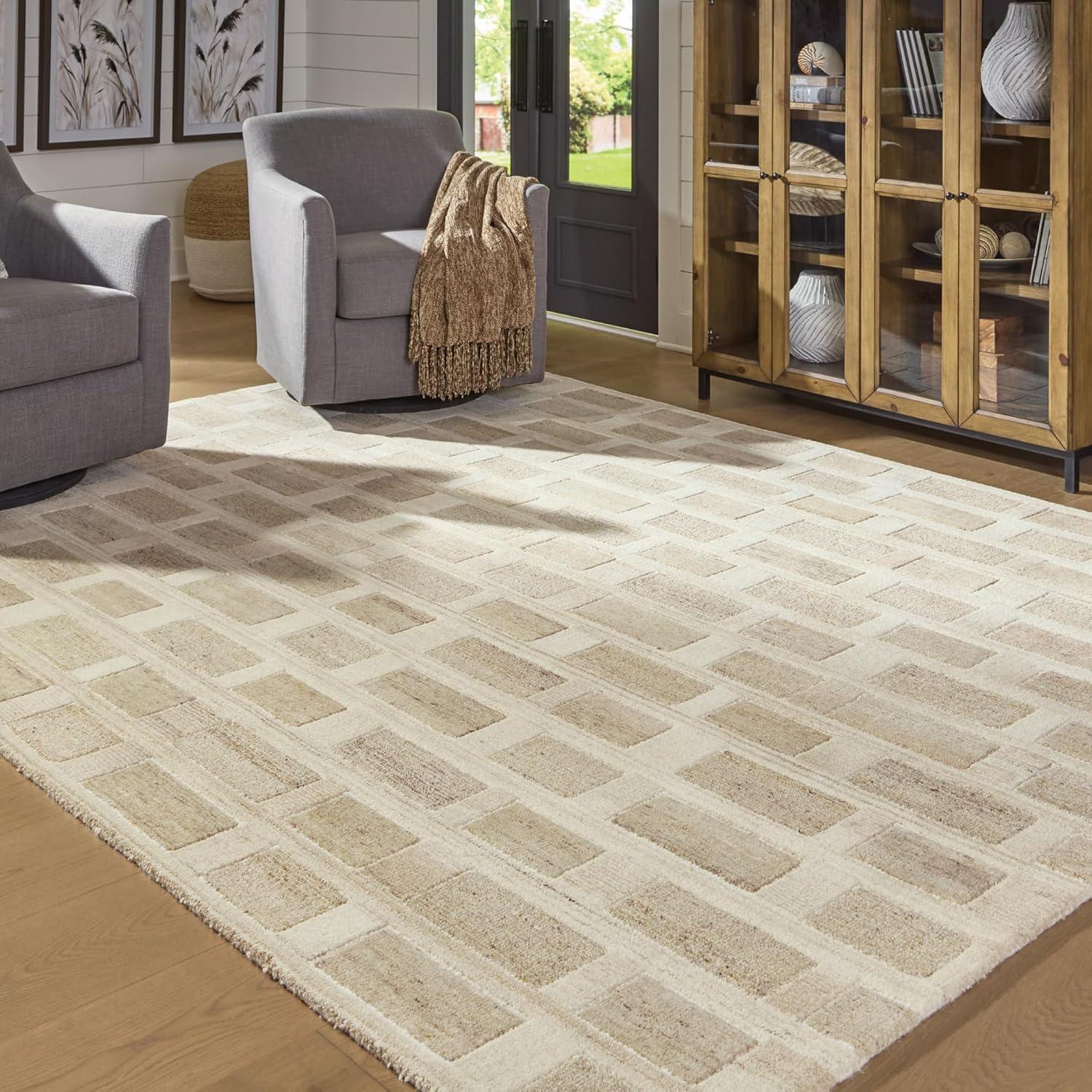 imageSignature Design by Ashley Qaabiz Bohemian 8 x 10 Indoor Medium Pile Geometric Area Rug Light Brown ampamp BlackTanBrownWhite