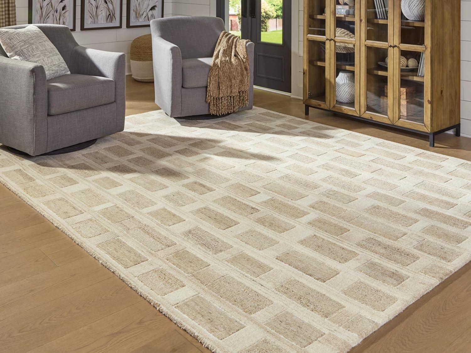 imageSignature Design by Ashley Qaabiz Bohemian 8 x 10 Indoor Medium Pile Geometric Area Rug Light Brown ampamp BlackTanBrownWhite
