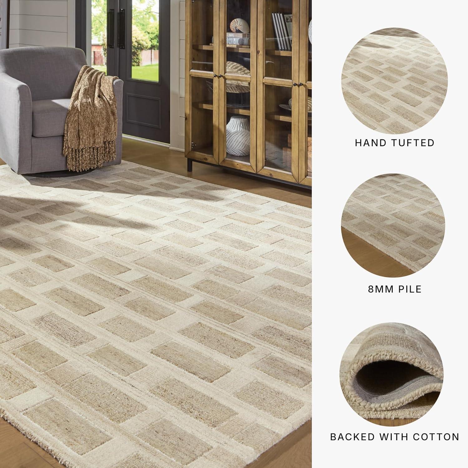 imageSignature Design by Ashley Qaabiz Bohemian 8 x 10 Indoor Medium Pile Geometric Area Rug Light Brown ampamp BlackTanBrownWhite