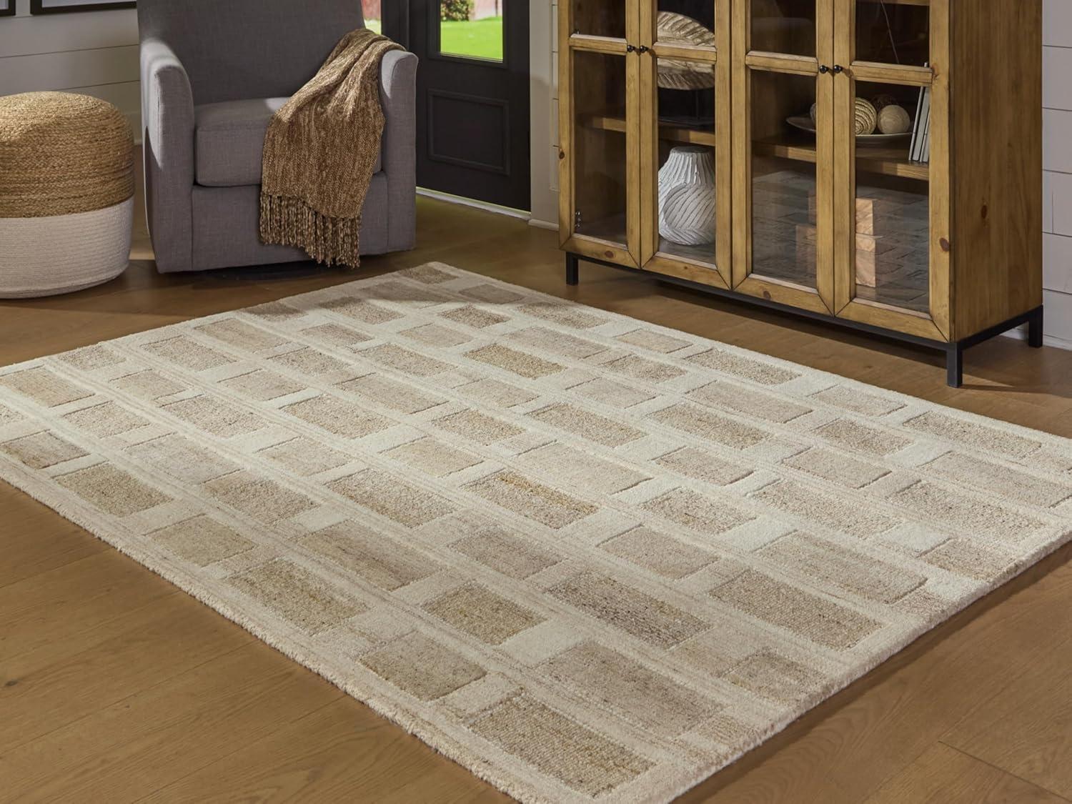 imageSignature Design by Ashley Qaabiz Bohemian 8 x 10 Indoor Medium Pile Geometric Area Rug Light Brown ampamp BlackTanBrownWhite